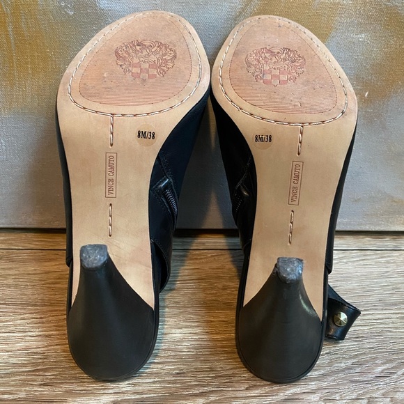 EUC VINCE CAMUTO Studded Edia Black Peep Toe Leather Bootie Size 8.5 - Picture 8 of 13